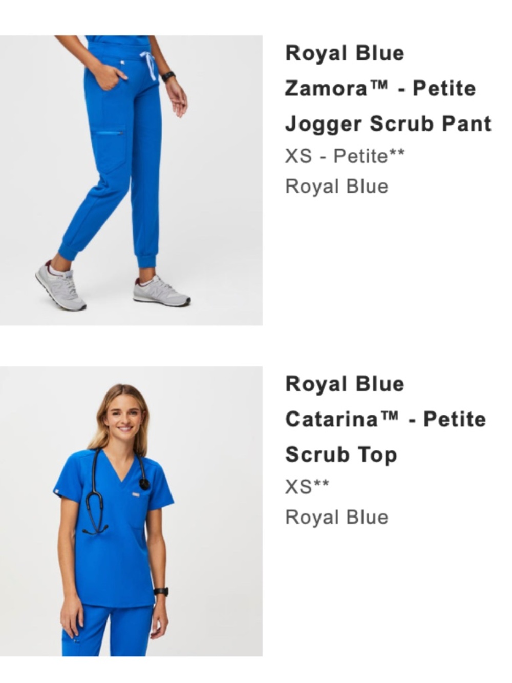 Figs XS-Petite Set in Royal Blue New Without Tags